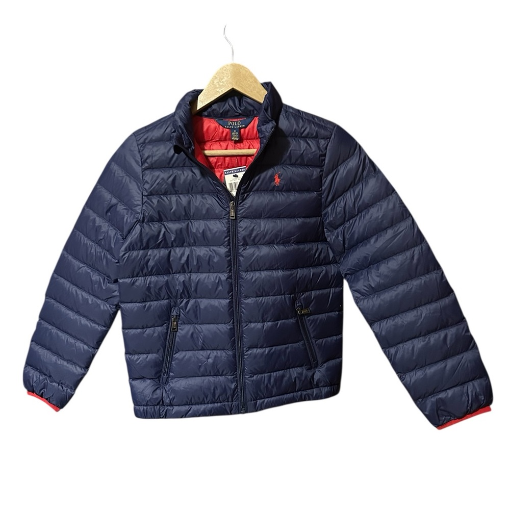 Polo Ralph Lauren Kids Quilted Down Puffer Jacket Navy | Red Interior Sz M NWT - Picture 5 of 7
